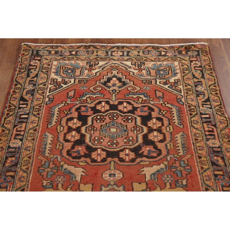 Vegetable Dye Heriz Persian Vintage Runner Rug Hand-knotted Carpet - 3'6"x 10'10"