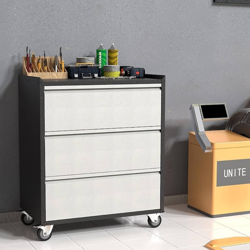 Heavy Duty Rolling Tool Cabinet with 3 Drawers for Garage, Workshop - N/A