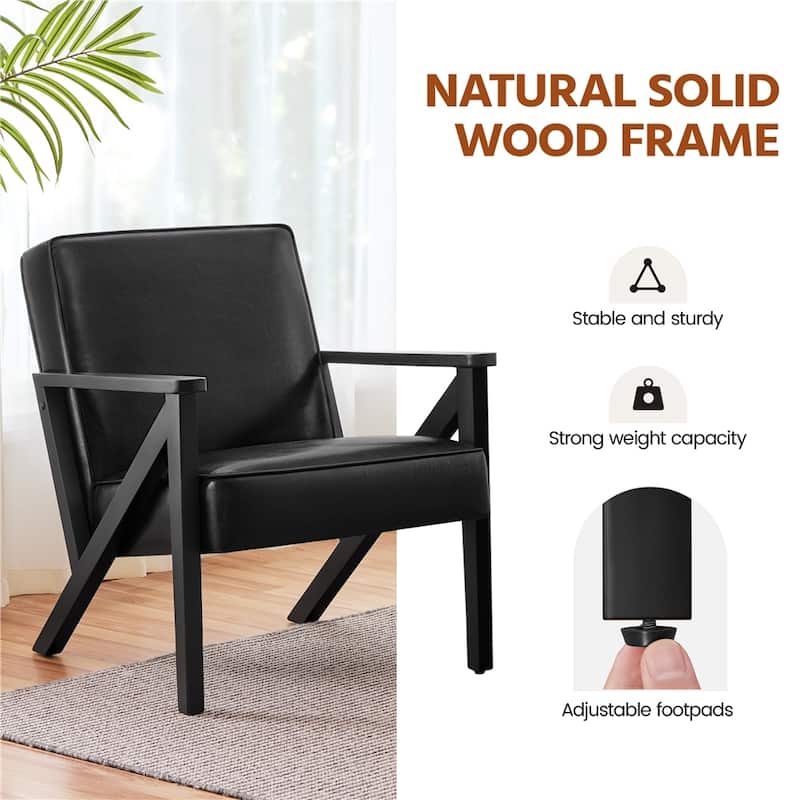 Yaheetech Faux Leather Accent Chair with Wood Legs for Living Room