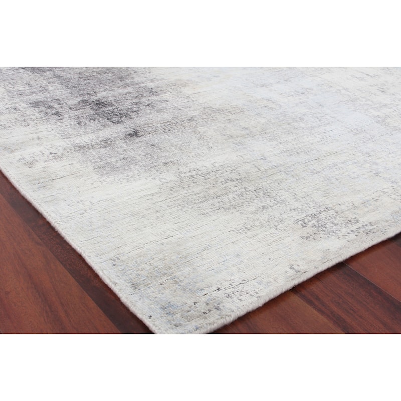 EXQUISITE RUGS Fine Pure Silk Hand-knotted Silk Silver/Grey Area Rug.