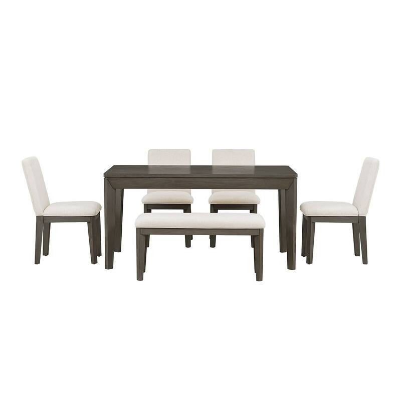Farmhouse 6Piece Dining Table Set with Upholstered Dining Chairs and