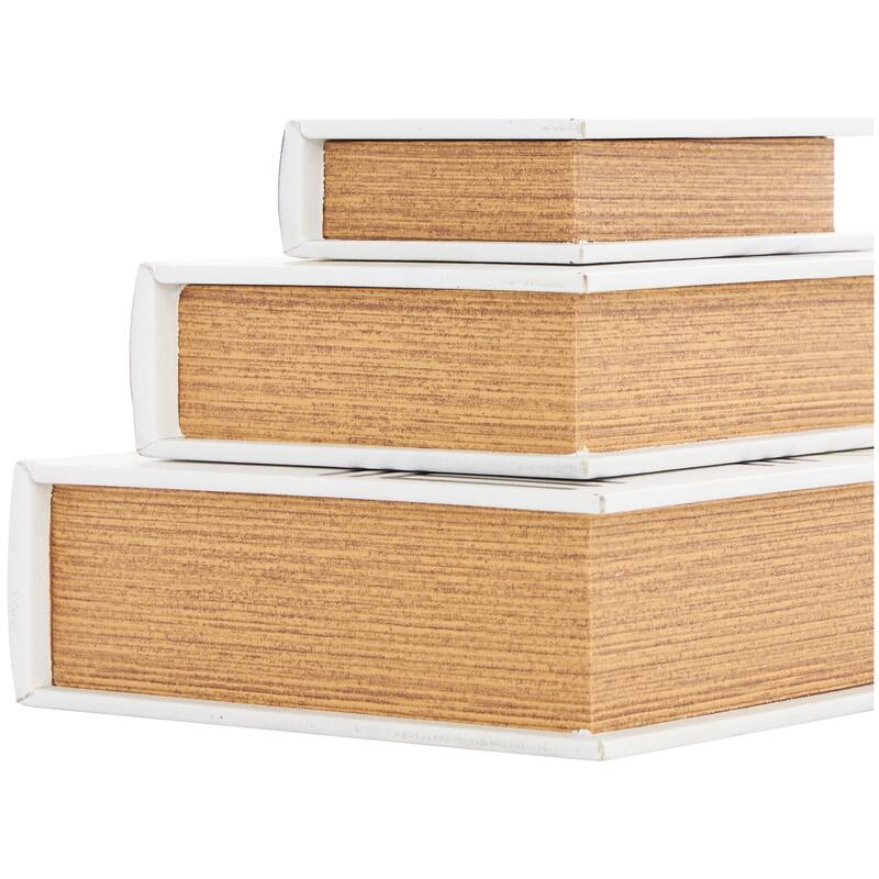White Wooden Home, Joy Faux Storage Book Box with Striped Spine and Gold Accents (Set of 3)