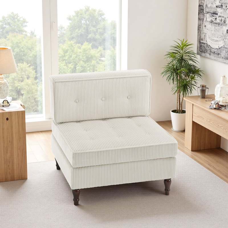 Modern Corduroy Corner Armchair Armless Chair sofa - Beige - Armless chair