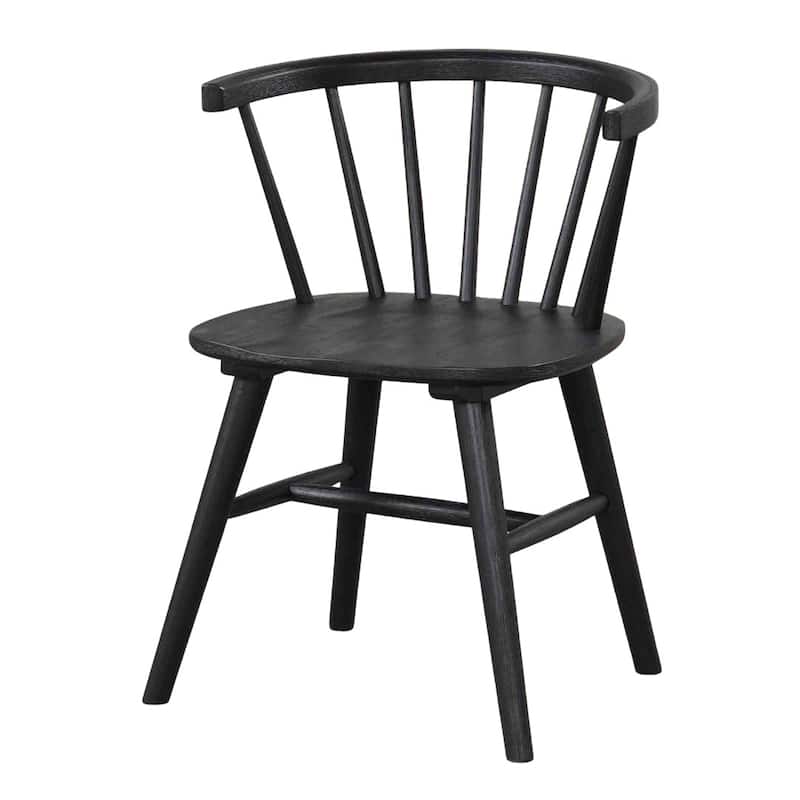 Black Finish Mid-Century Modern Style, 2pc Dining Chair Shaker Legs Molded Seat Spindle Back Dining Room