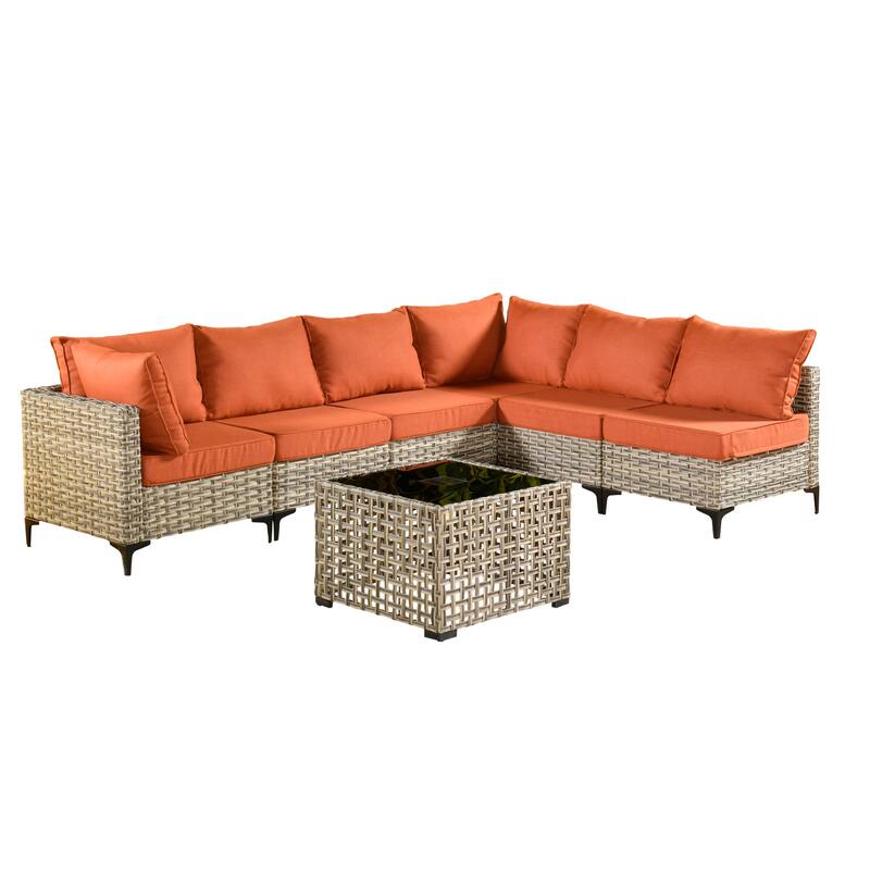 XIZZI 7-piece Outdoor Patio Furniture Rattan Wicker Modular Sofa Set with Table