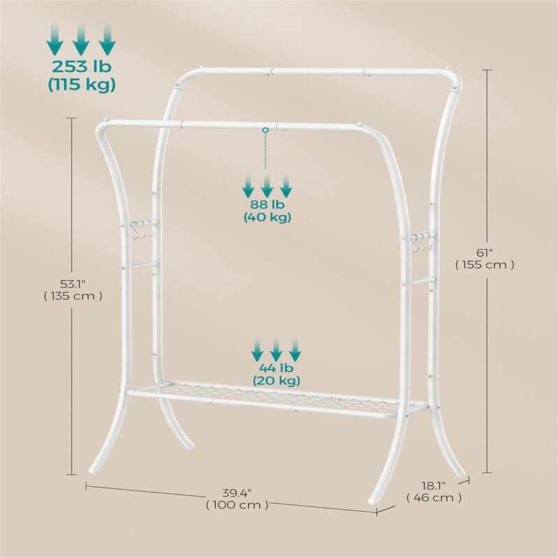 Clothing Rack with Shelves - 18.1"D x 39.4"W x 61"H