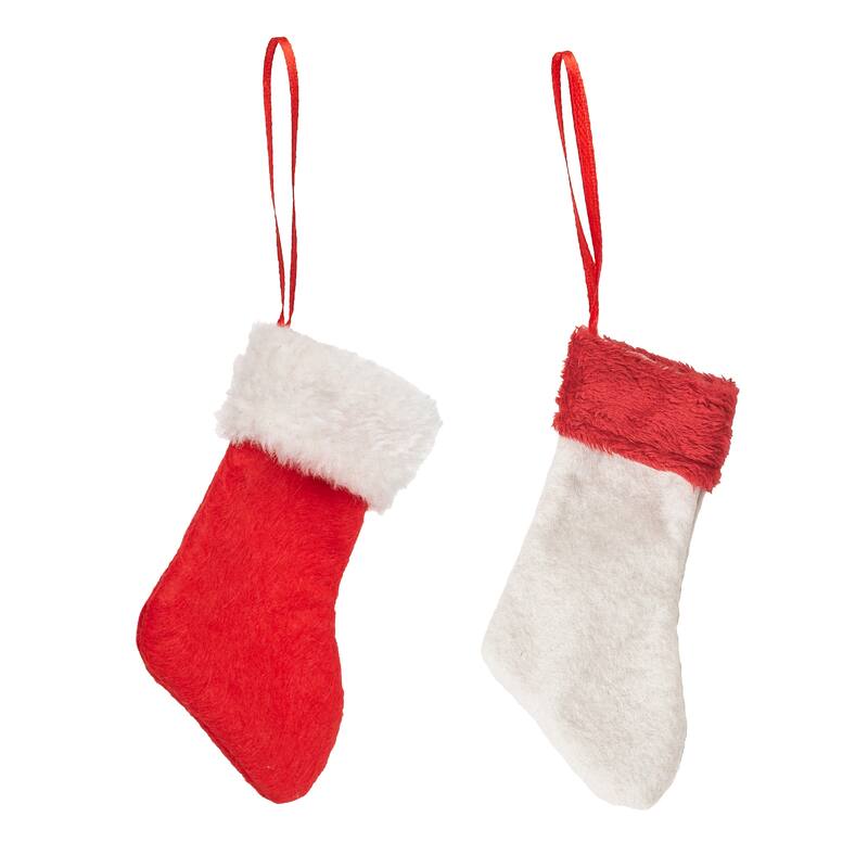 Transpac Fabric Cmas Stocking Ornament Set of 2 Christmas Home Decorations