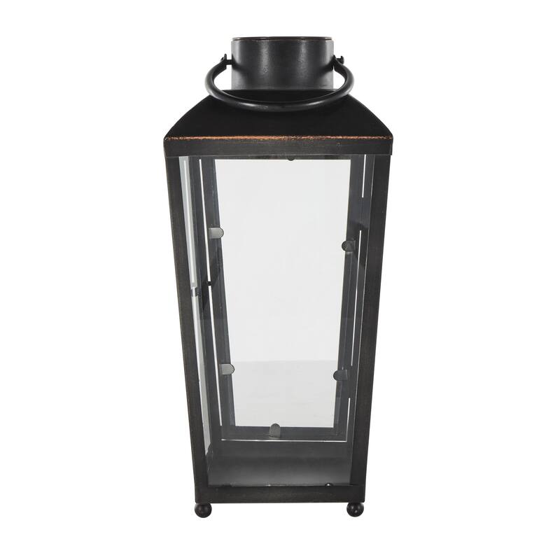 Metal Modern Indoor Outdoor Candle Lantern with Gold Accents - Black - Roche River Decor