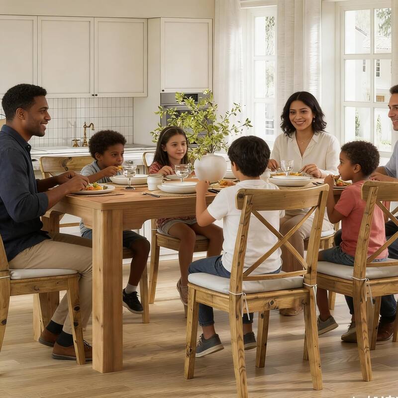 63-Inch Solid Wood Dining Table for 6, Rectangle Kitchen Dinner Table - 63" W x 31.5" D x 29.5" H