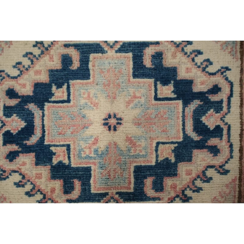 Hand Knotted Oriental 100% Wool Carpet Traditional Geometric Beige & Ivories Kazak Runner Rug - 16' 4'' X 2' 11''