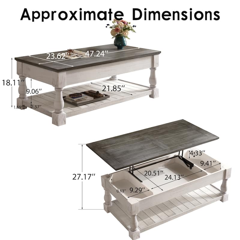 Retro Lift-Top Coffee Table with Hidden Compartment & Lower Shelf