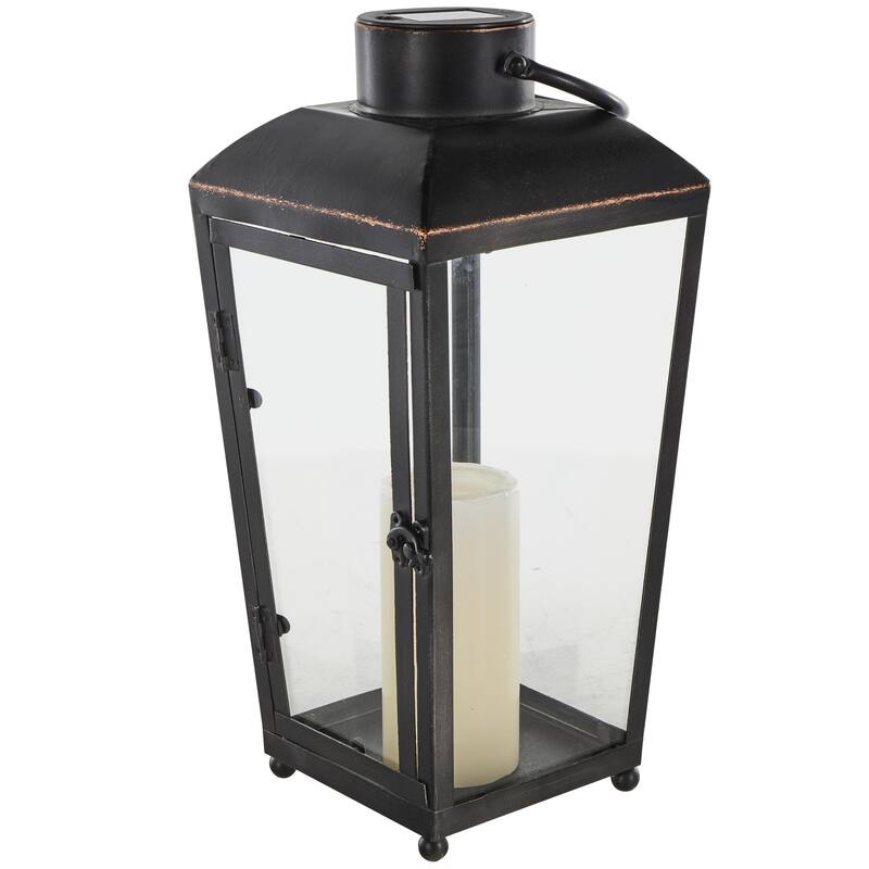 Metal Modern Indoor Outdoor Candle Lantern with Gold Accents - Black - Roche River Decor - Black