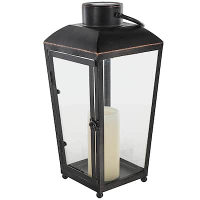 Metal Modern Indoor Outdoor Candle Lantern with Gold Accents - Black - Roche River Decor