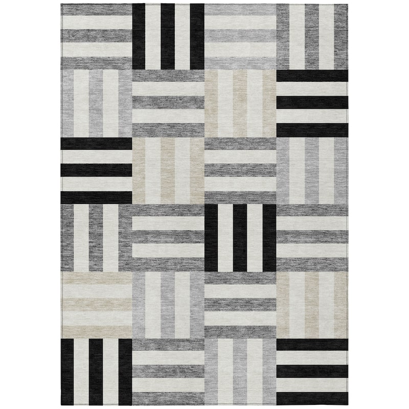 Machine Washable Indoor/ Outdoor Modern Hatch Chantille Rug