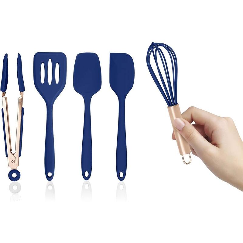 COOK WITH COLOR Silicone Kitchen Utensil Set Nonstick Safe, Easy-Clean Cooking Tools, Aqua - Navy