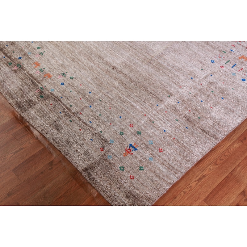 Tribal Gabbeh Indian Area Rug Hand-Knotted Brown Wool Carpet - 8'10" x 11'9"