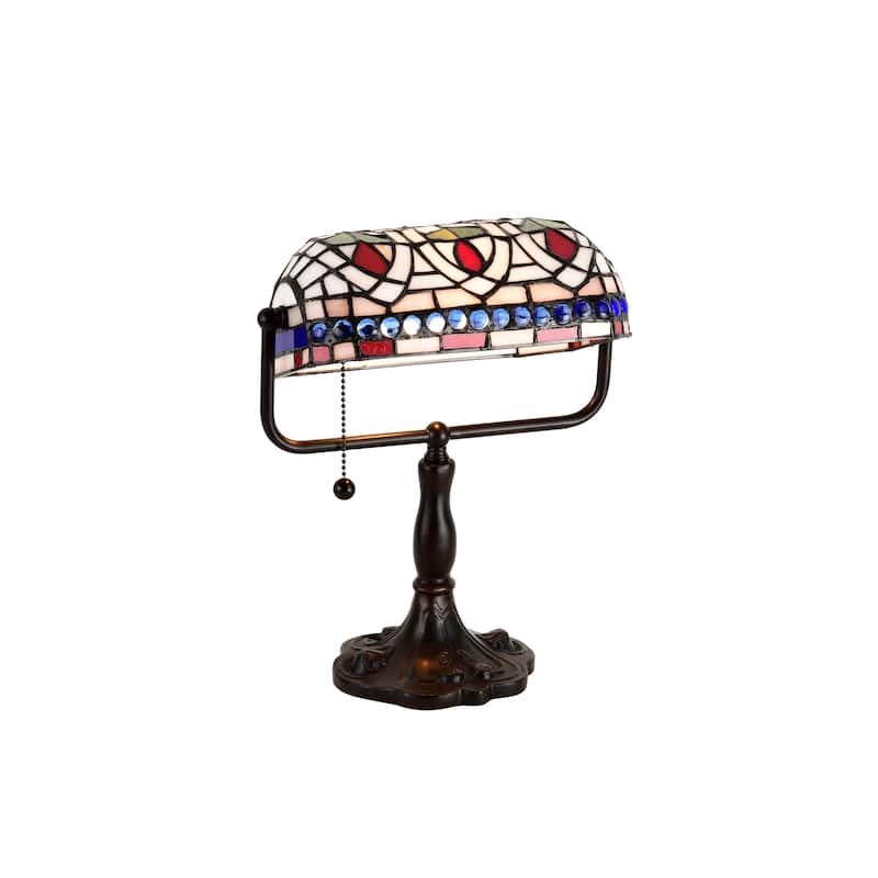12-inch Stained Glass Desk Lamp with Blue Gemstones