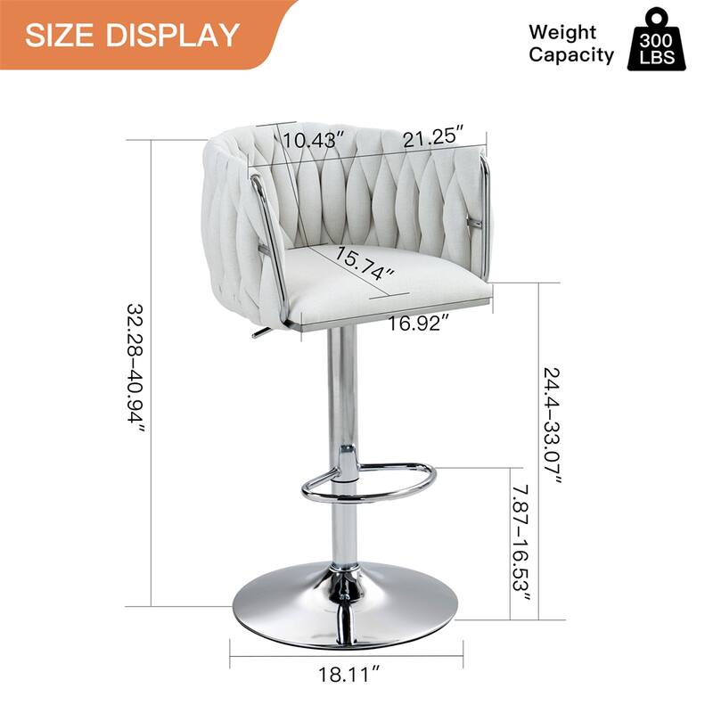 Adjustable Height Fabric Swivel Bar Stools w/ Back & Footrest,Set of 2