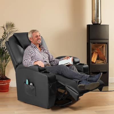 Furniwell Power Lift PU Leather Recliner with Massage and Heating