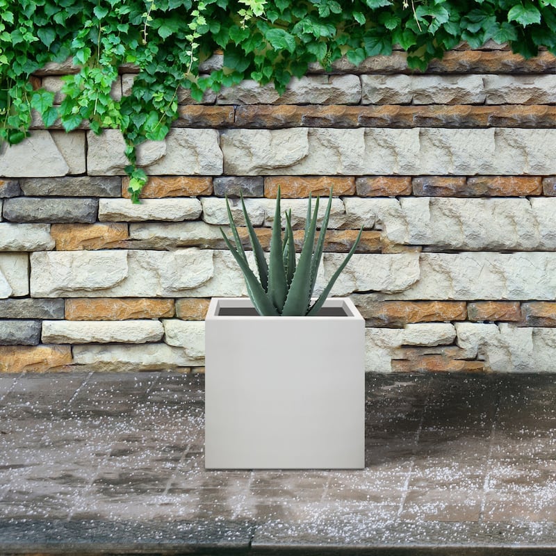 Kante 12" W Square Lightweight Metal Indoor Outdoor Planter Pot w/ Drainage Hole