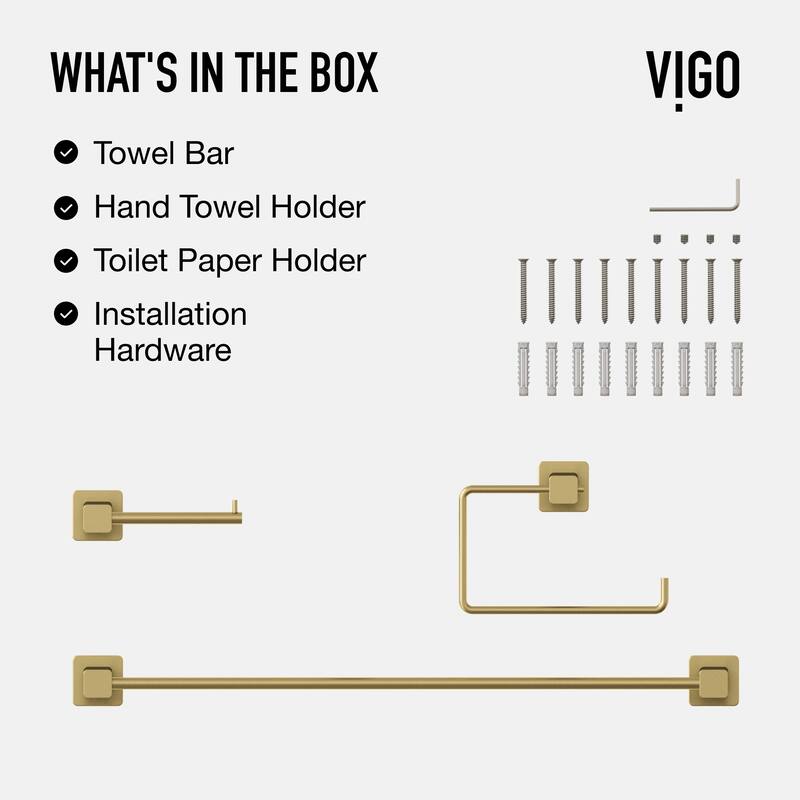 VIGO Meridian 3-Piece Bathroom Hardware Accessory Set with 24 in. Towel Bar, Toilet Paper Holder, Hand Towel Holder