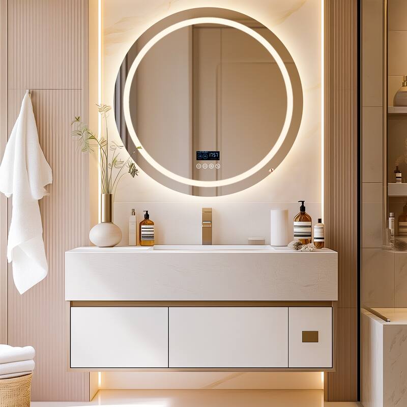 Smart LED Illuminated Fog-free Large Bathroom Mirror with Bluetooth Speakers, Digital Display