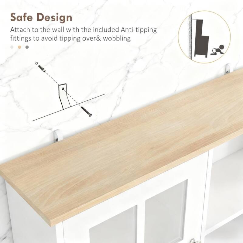 Rossetta Modern Design Countertop Kitchen Freestanding Pantry Cabinet with Hutch,Glass Doors and Adjustable Shelves