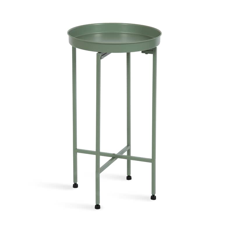 Kate and Laurel Celia Round Foldable Metal Accent Table - 14x14x26 - Green