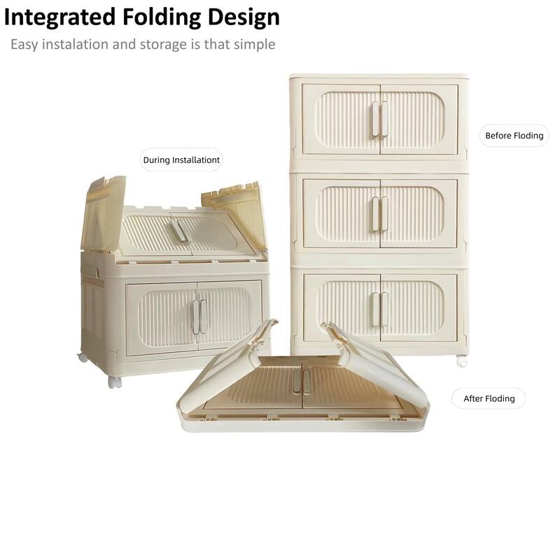 5 Tiers Cream White 19.69" Side Wide Folding Storage Cabinet