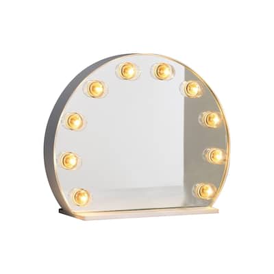 18 Inch Modern Round Accent Mirror, 10 Bulb Sockets, Glass Panel, Silver