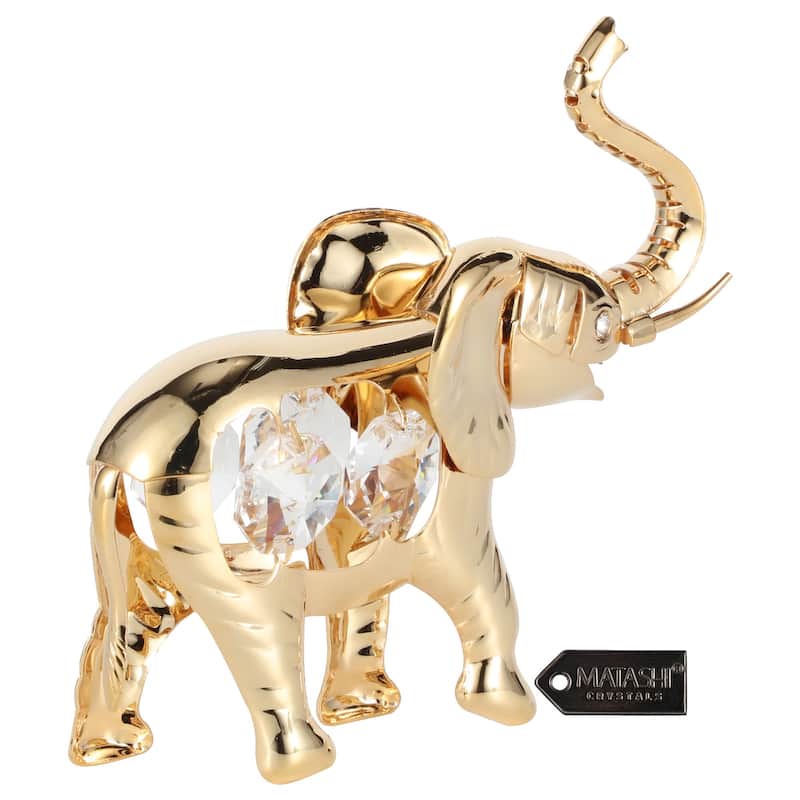 Matashi 24K Gold Plated Crystal Studded Elephant Ornament Tabletop Home Decor Showpiece Gift for Christmas Mother's Day Birthday