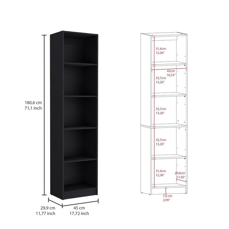 FM FURNITURE Sunnyside 2 Piece Living Room Set with Sutton 4 Shelves Bookcase + Sutton Slim Bookcase, Black