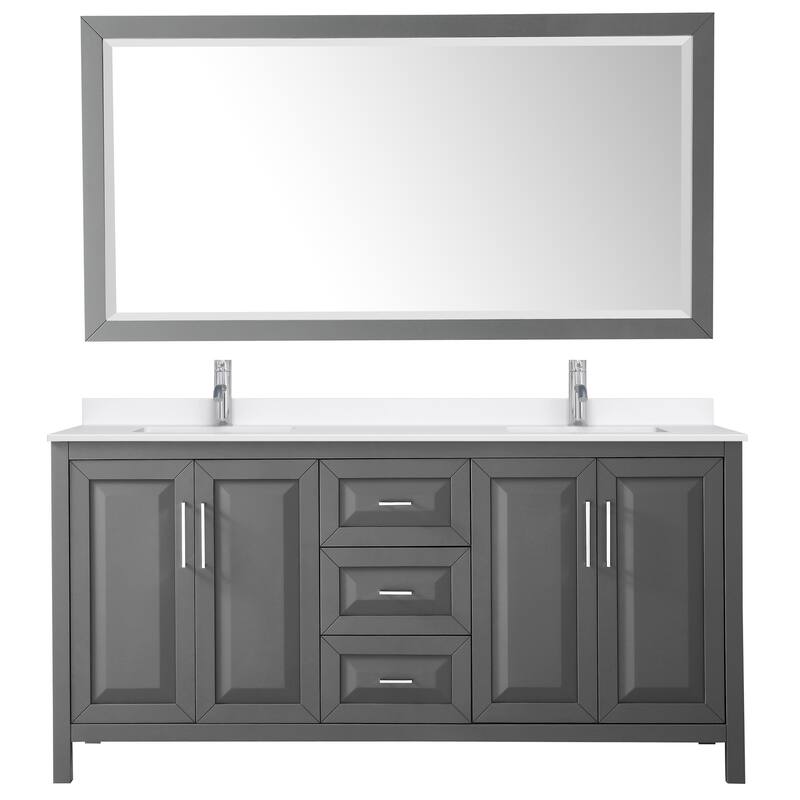 Daria 72-inch Double Vanity, Single Hole Quartz Top, 70-inch Mirror