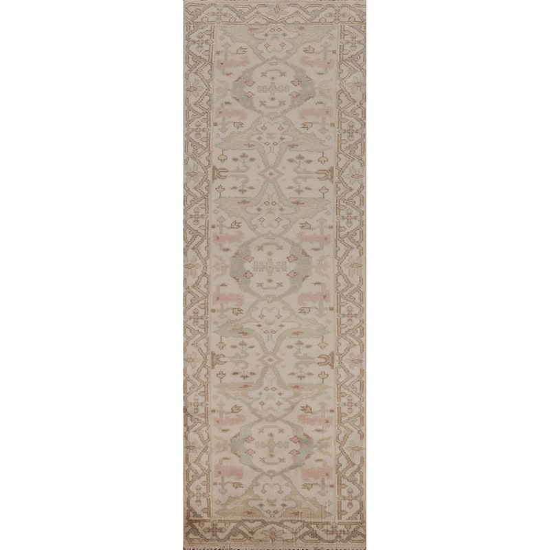 Earth Tone Oushak Indian Runner Rug Handmade Wool Carpet - 2'6"x 9'6"