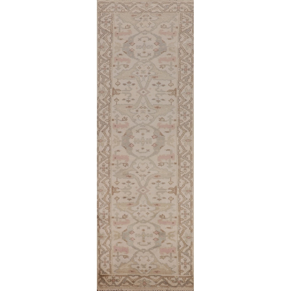 Earth Tone Oushak Indian Runner Rug Handmade Wool Carpet - 2'6"x 9'6"