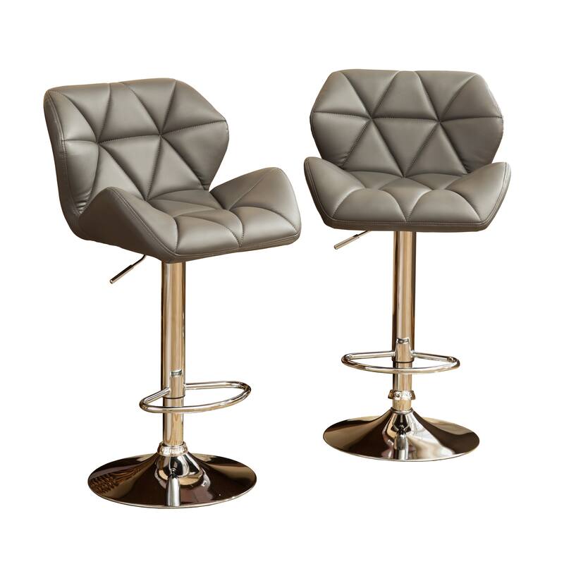 Adjustable Height Hidraulic Bar Stools Set of 2, Counter Height Faux Leather Chair with Footrest for Kitchen Island, Dining Room