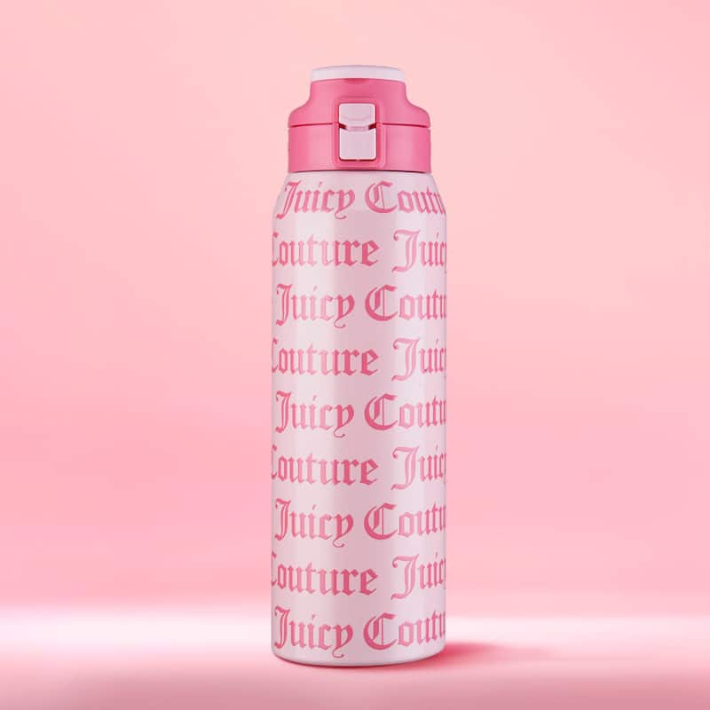Juicy Couture Glam Getaway Hydration Stainless Steel Tumbler with Flip Top Lid - 32oz - 32oz - Pink Couture