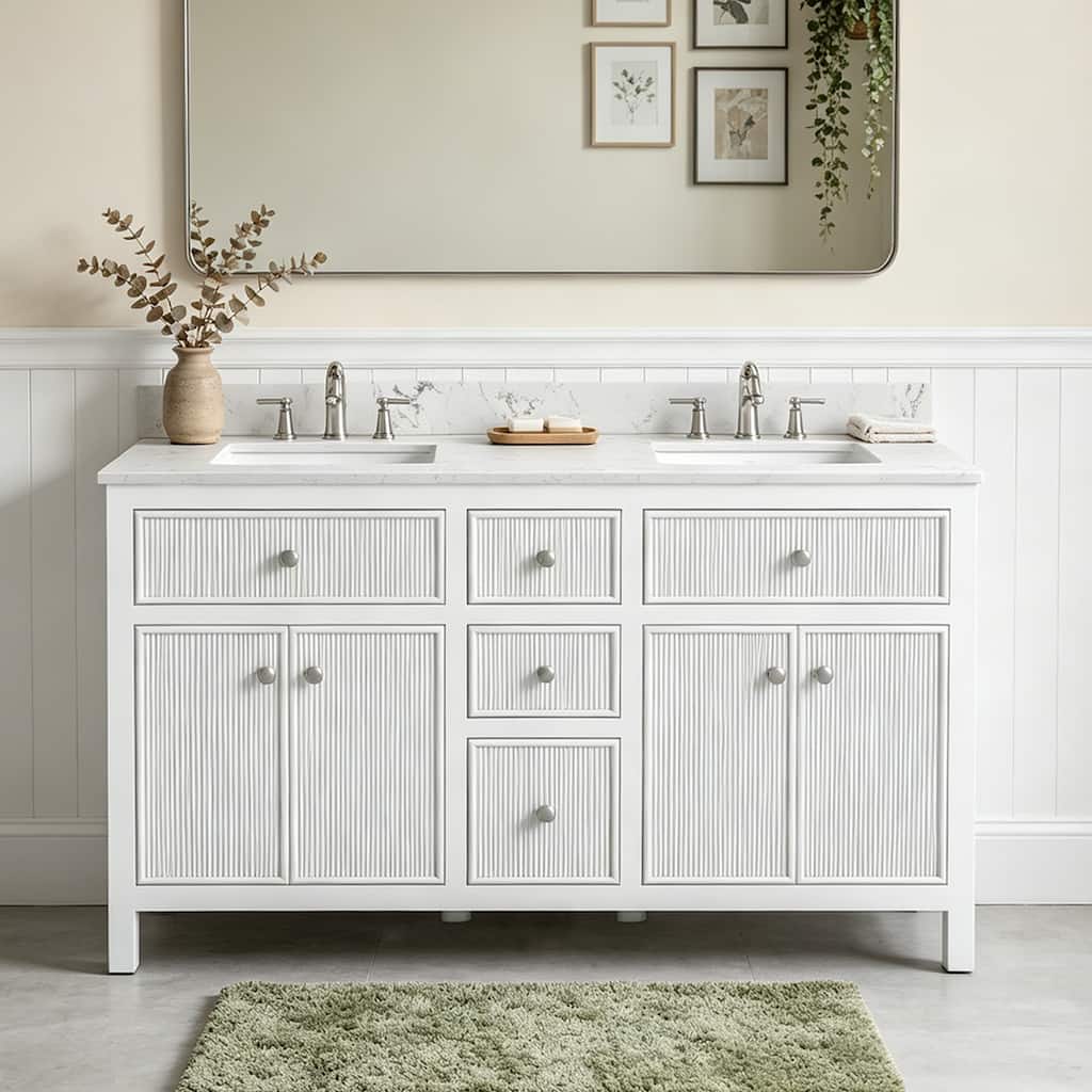 Junora 60 in. White Grooved Bathroom Vanity with Quartz Top