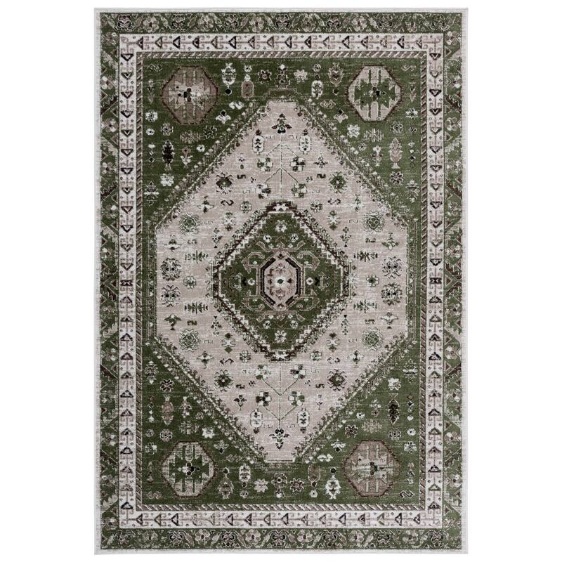 SAFAVIEH Bayside Machine Washable Surmeli Shabby Chic Rug - 6'7" Square - Green/Beige