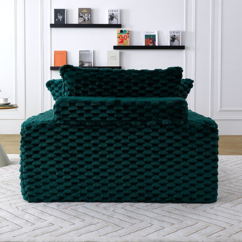 Versatile Chaise Lounge Couch Floor Standing Sofa Chair Turtle Fleece Single Accent Chiar with Pillows and Streamlined Armrests