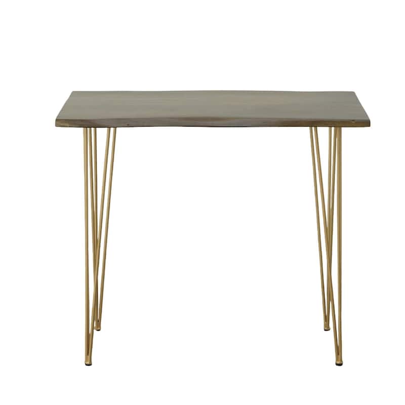 Wooden Top Live Edge Rectangular Bar Table - 42" - Brown and Gold