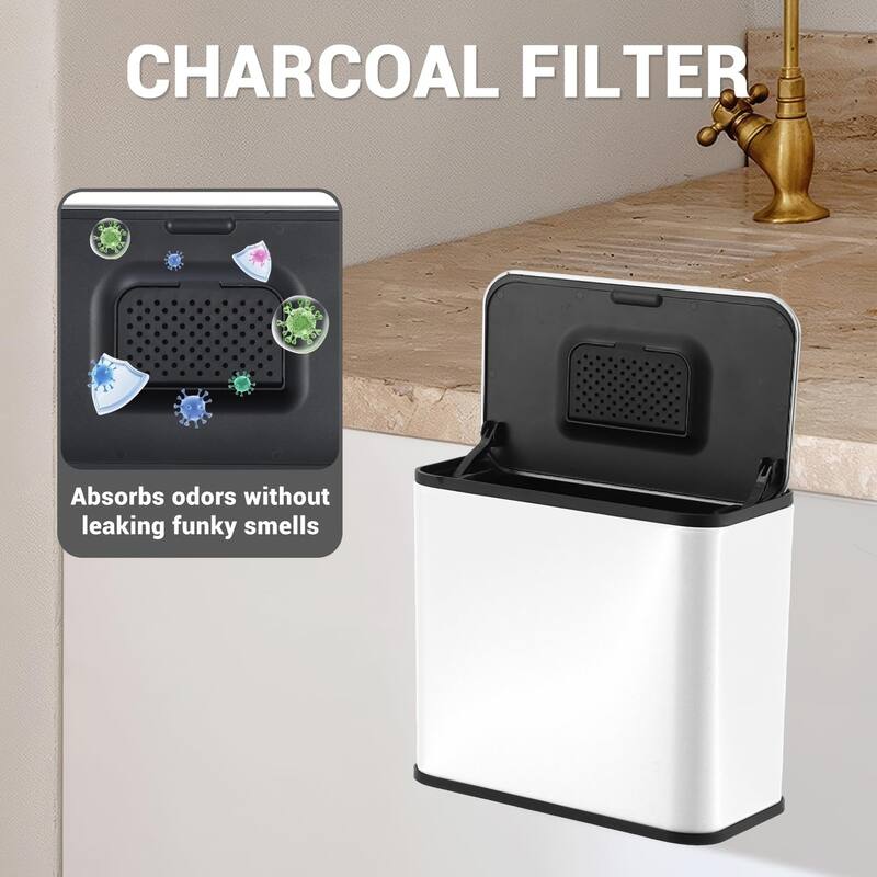 1.3-Gallon / 5 L Stainless Steel Trash Can with Charcoal Filter Lid and Hanging Hook Brown