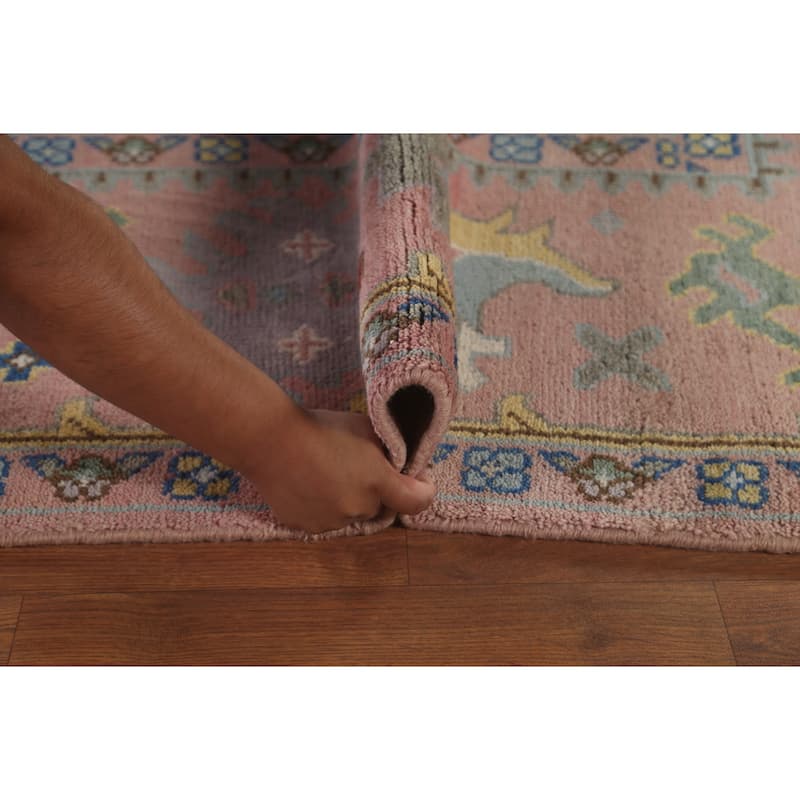Light Pink Oushak Oriental Area Rug Handmade Wool Carpet - 9'0"x 11'10"