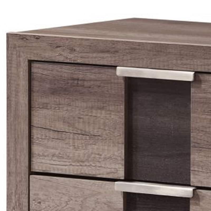 Rangley 24 Inch Nightstand, 2 Drawers, Chrome Metal Handles, Brown Wood