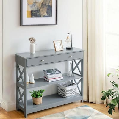 Console Table 3-Tier with Drawer and Storage Shelves - 39''x 12''x 31''(L x W x H)
