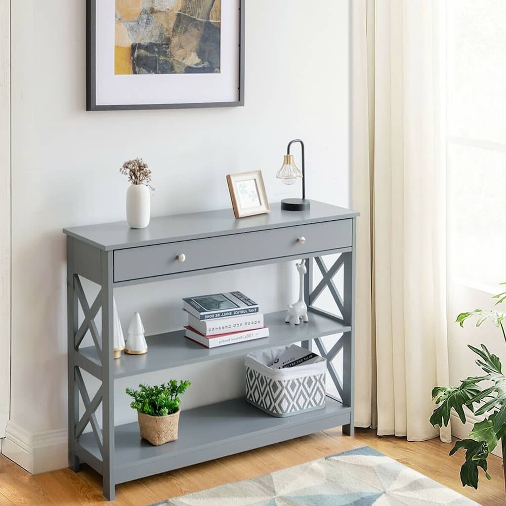 Console Table 3-Tier with Drawer and Storage Shelves - 39''x 12''x 31''(L x W x H)