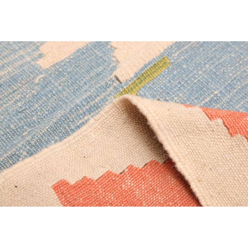 ECARPETGALLERY Flat-Weave Bold and Colorful Light Blue Wool Kilim - 4'3 x 6'6
