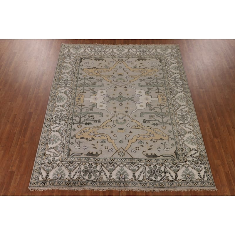 Al-Over Oushak Indian Area Rug Handmade Wool Carpet - 8'0"x 9'9"