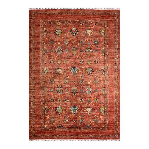 Hand Knotted Bohemian Tribal Wool Pink Area Rug - 6' 9" x 9' 9"
