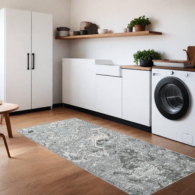Yelal Power Loomed Abstract Modern Stain Resistant Area Rug By HomeRoots - 94' X '34' X '0.39 - 94' X '34' X '0.39 - Oxford Blue - Runner
